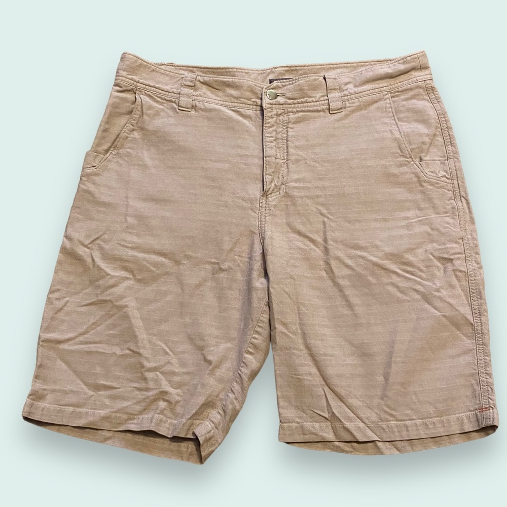 Toad & Co Organic Cotton Khaki Herringbone Stripe Men’s Short SZ 36